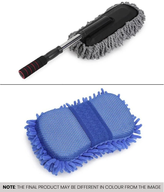 HOMETALES - Car Cleaning Combo Of Microfiber Sponge and Telescopic Extendable Duster for car accessories ( Pack of 2 )