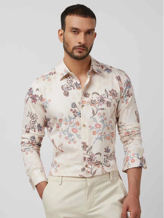 Beige Floral Print Slim Fit Casual Shirt