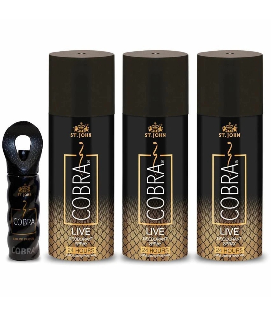 ST.JOHN Cobra Live 150ml*3 & Cobra Perfume 15ml Deodorant Spray & Perfume for Men (315ml) Pack of 4