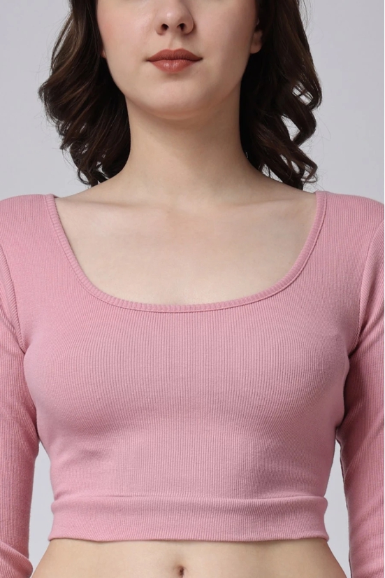 Womens Pink Ribbed Crop Gym Top-S / Pink