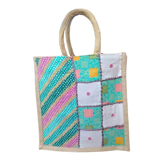 Fabric with Patchwork Jute Bag