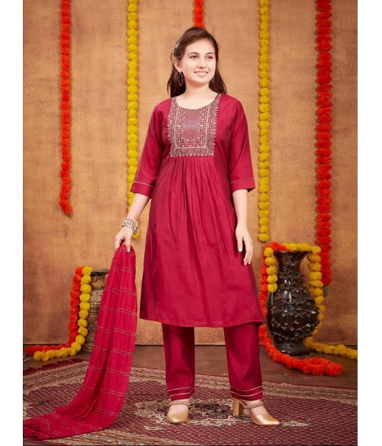 Aarika Maroon Silk Girls Kurta and Pant Set ( Pack of 1 ) - None