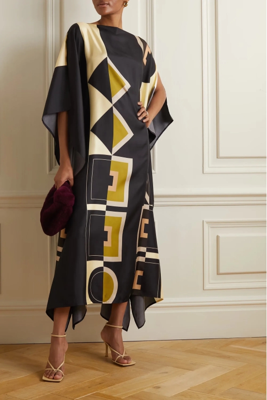 Royal Black & Beige Kaftan Dress