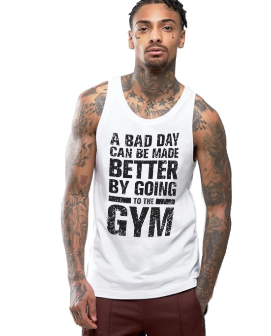 Young Trendz Bio-Wash Cotton GYM Printed Vest-White / X Large / 100% Bio Wash Cotton