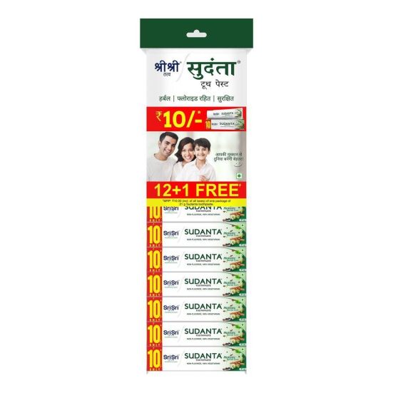 Sudanta Toothpaste -  Non - Fluoride - 100% Vegetarian, 21g (Pack of 12 + 1 Free)