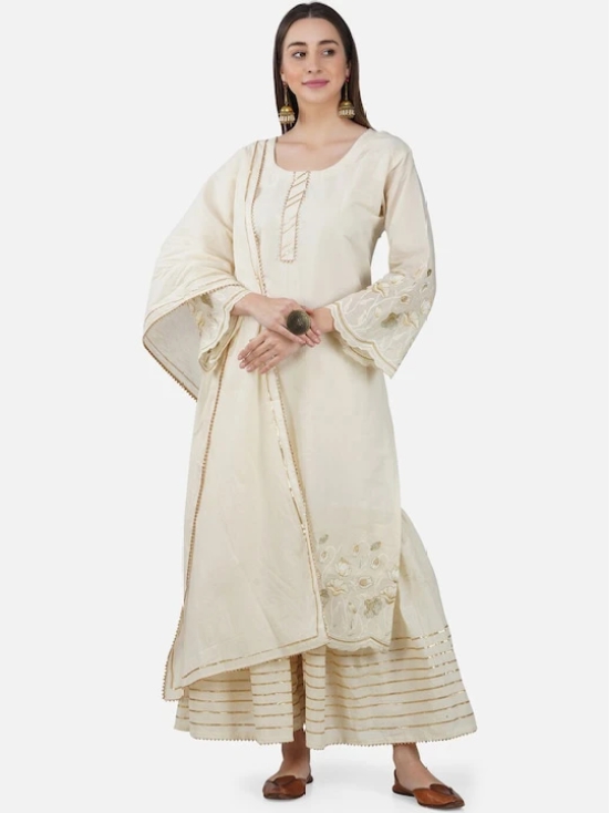 Women Floral Printed Gotta Patti Pure Cotton Kurta With Sharara & Dupatta