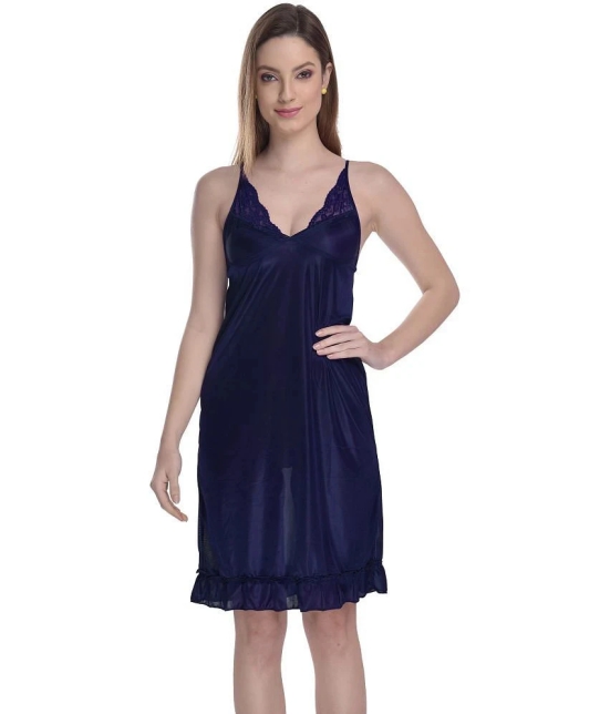 Madam - Blue Satin Womens Nightwear Nighty & Night Gowns ( Pack of 1 ) - None