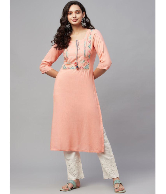 AMIRAS INDIAN ETHNICWEAR - Peach Rayon Womens Straight Kurti ( Pack of 1 ) - None