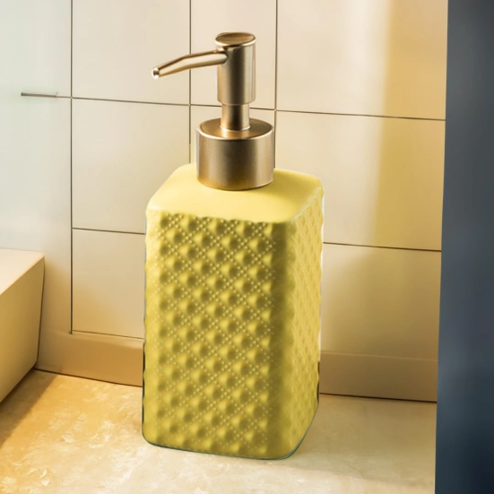 USHA SHRIRAM 350ml Ceramic Soap Dispenser Bottle, Yellow, Pack of 1-USHA SHRIRAM 350ml Ceramic Soap Dispenser Bottle, Yellow, Pack of 1.