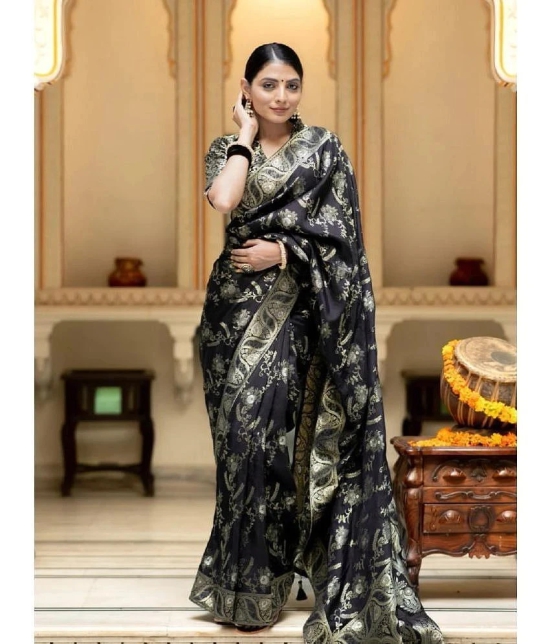 Apnisha Silk Embellished Saree With Blouse Piece - Black ( Pack of 1 ) - Black