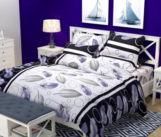 Polycotton Printed Double Bedsheets-Blue