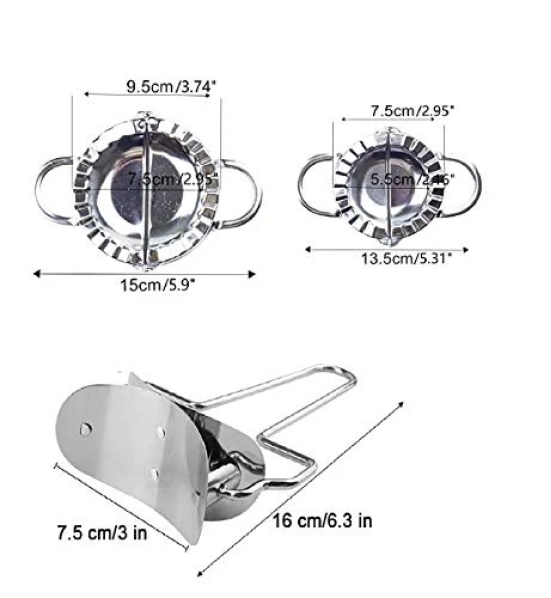 Nidy® 3Pcs Stainless Steel Dumplings Maker Set :2 Pieces Dumpling Molds, 1Piece Dumpling Skin Roller Pie Ravioli Empanadas Press Mold Kitchen Accessories