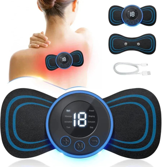 UK-0029 Full Body Mini Butterfly TENS Massager with 8 Modes, 19 Levels Electric Rechargeable Portable EMS Patch for Shoulder, Neck, Arms, Legs, Men/Women