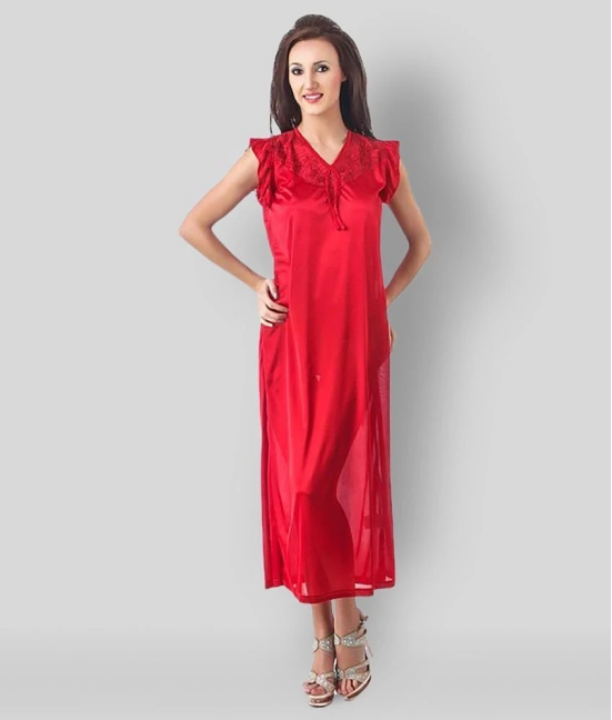 Fasense - Red Satin Womens Nightwear Nighty & Night Gowns ( Pack of 1 ) - L