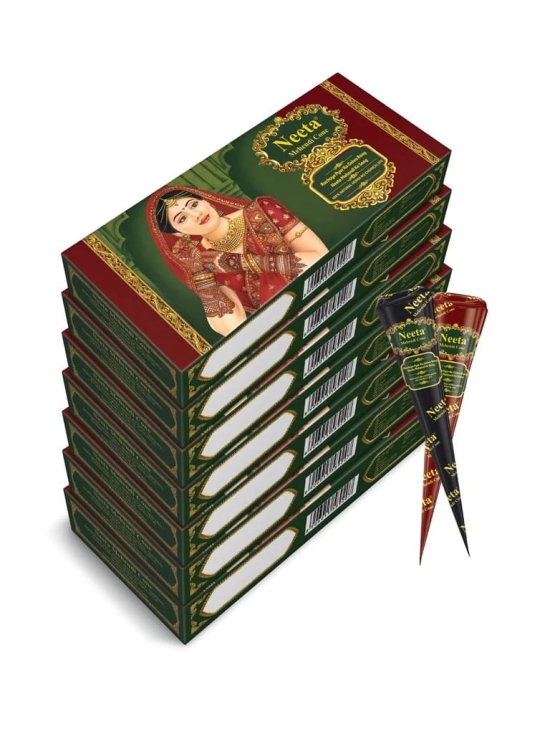 Neeta Mehendi Cones for Hand Desgning & Wedding, Bridal Mehandi Cone Reddish Brown Color 4 Pcs in 1 Box (Pack of 7)