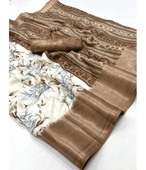 Bhuwal Fashion Art Silk Printed Saree With Blouse Piece - Brown ( Pack of 1 ) - Brown