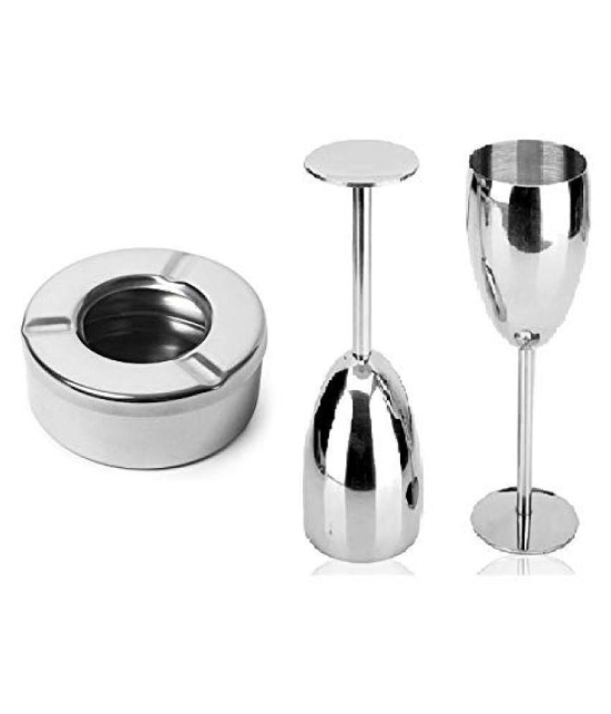 Dynore Set of 2 stainless steel goblet Glass (wine glass) with Lid Ash Tray - Silver