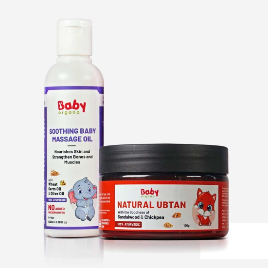 BabyOrgano Soothing Baby Massage Oil and Natural Ubtan Combo for Babies | Natural Ubtan (100g) + Baby Massage Oil (100ml) | 100% Safe for Babies