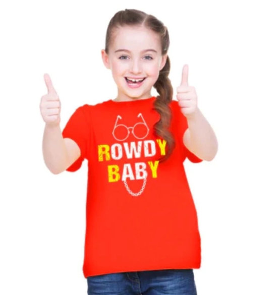 Girls Cotton Rowdy Baby Half Sleeve TShirt (Red) PID41509