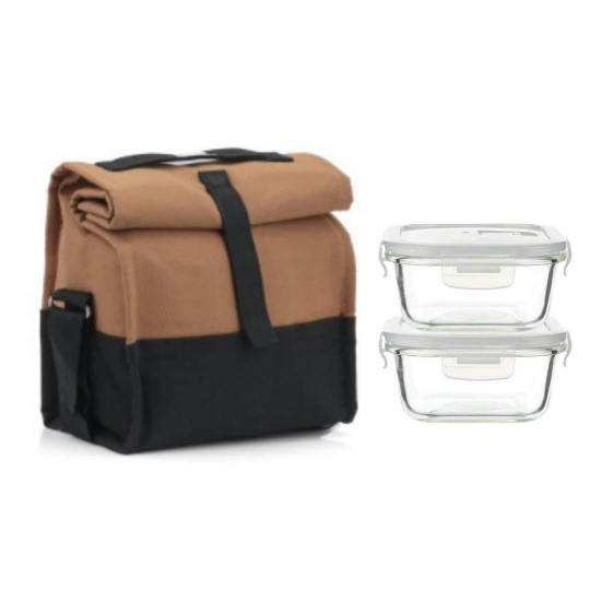 Femora Borosilicate Glass Square Container Camel Black Lunch Box- 300ml, Set of 2
