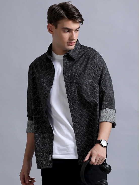 Premium Men Shirt, Relaxed Fit, Pure Cotton, Full Sleeve, Printed, Charcoal Grey-S / Charcoal Grey