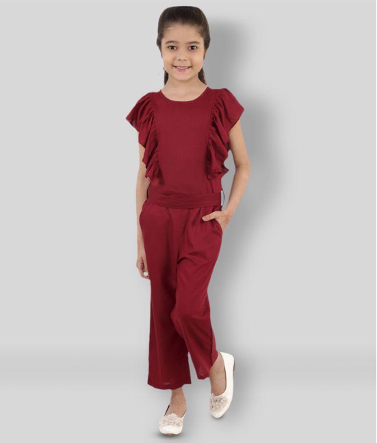 Kids Cave - Maroon Rayon Girls Jumpsuit ( Pack of 1 ) - None