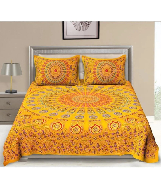 UniqChoice Cotton Double Bedsheet with 2 Pillow Covers - Yellow