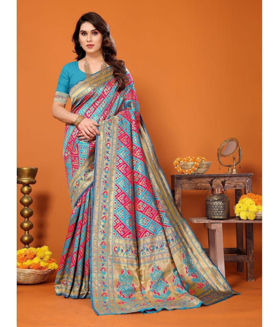 Rangita Women Patola Woven Silk Saree with Blouse Piece - Blue - Blue