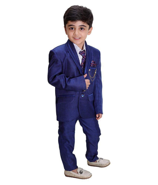 Fourfolds 4 Piece Coat Suit with Shirt Pant Blazer & Tie for Kids & Boys_SH163 - None