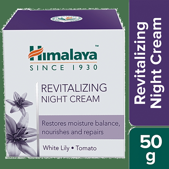 Himalaya Revitalizing Night Cream - White Lily & Tomato, For Dry To Combination Skin, Free From Alcohol & Parabens, 50 G