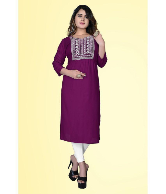 haya fashion - Magenta Rayon Women's Straight Kurti ( Pack of 1 ) - None