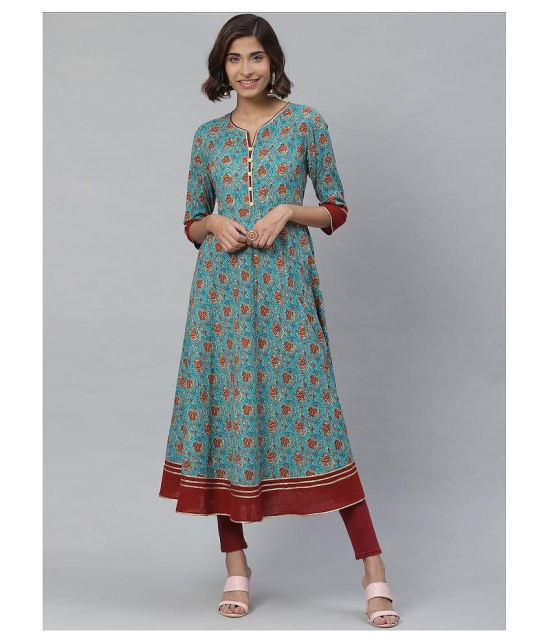 Yash Gallery - Blue Cotton Womens Flared Kurti - M