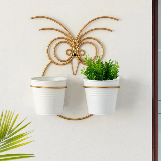 Owl Wall Planter Pots In Galvanized Iron (12 Inch, Brass Finish)