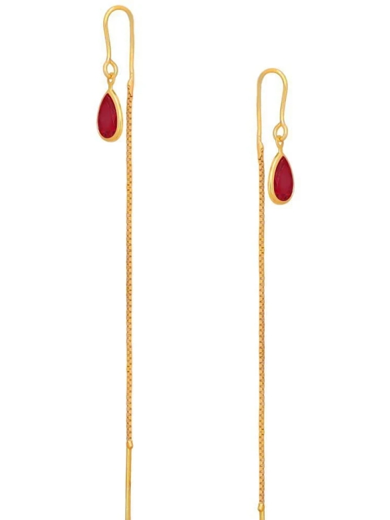 Drashti Collection Golden Threader Earrings ( Pack of 1 ) - Golden