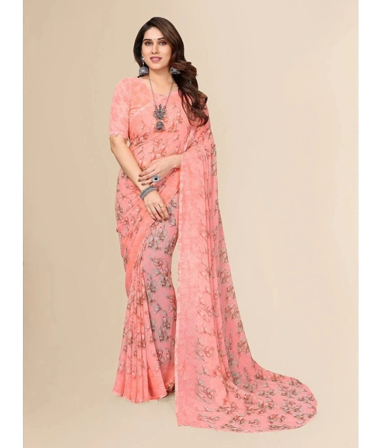 ANAND SAREES Georgette Printed Saree With Blouse Piece - Peach ( Pack of 1 ) - Peach