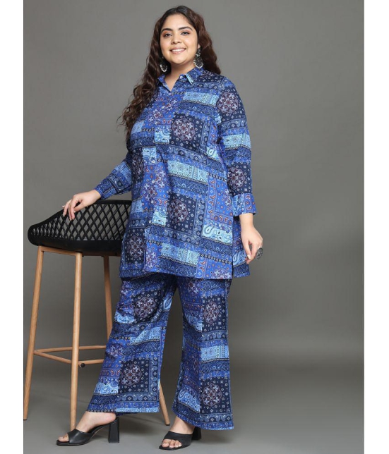 Tissu Blue Printed Palazzo Top Set - None