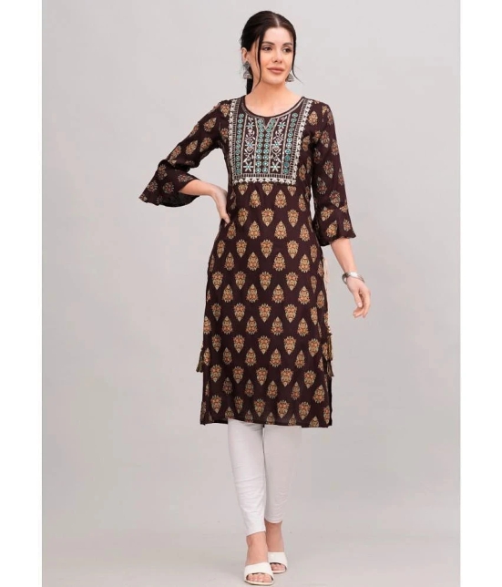 MAUKA Rayon Printed Straight Womens Kurti - Brown ( Pack of 1 ) - None