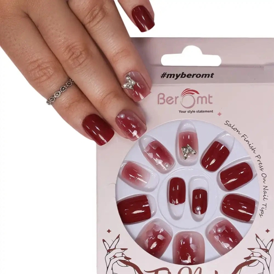 BRIDAL SINGLE STONE  NAILS (NAIL KIT INCLUDED)-Maroon