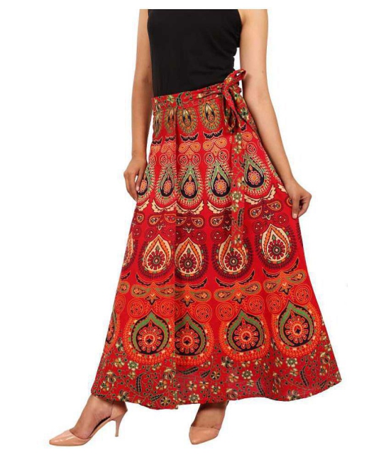 Rangun Cotton A-Line Skirt - Red - 37-41