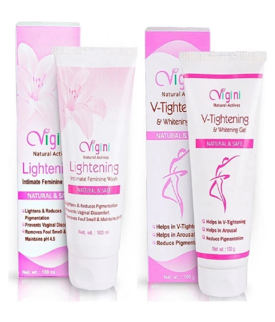 Vigini 100% Natural Actives Whitening &V Tightening Gel Intimate Cleansing Liquid 200 mL Pack of 2