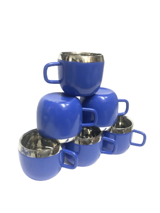 DYNAMIC STORE Dynore Stainless Steel Navy Blue Color Apple Cups- Set of 6