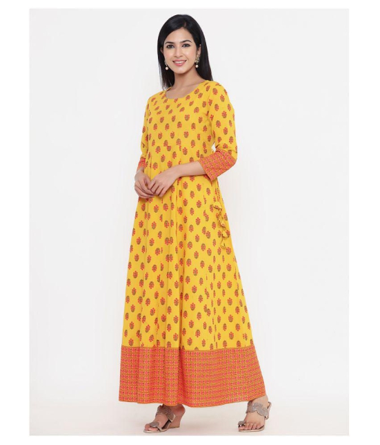 Kbz Yellow Cotton Anarkali Kurti - M