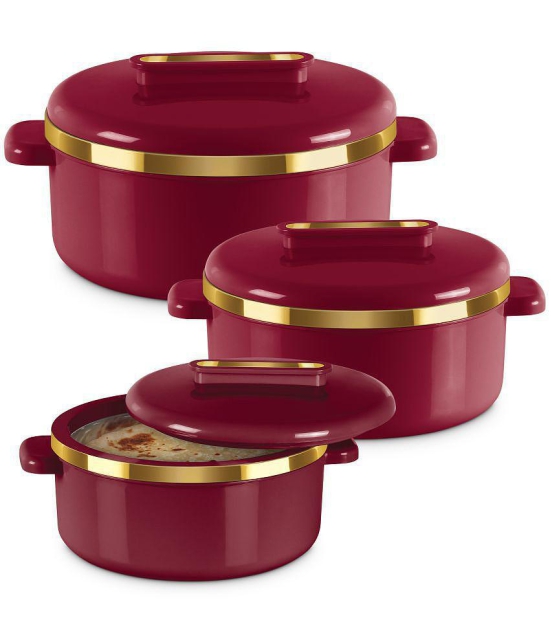 Milton - Maroon Steel Thermoware Casserole ( Set of 3 , 1300 mL ) - Maroon