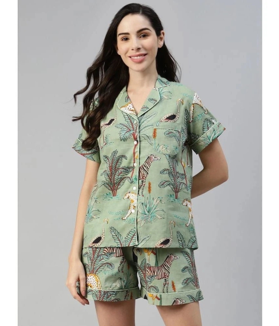 Divena - Sea Green 100% Cotton Womens Nightwear Nightsuit Sets ( Pack of 1 ) - None