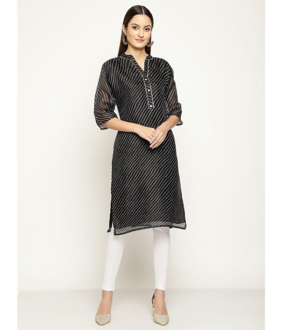 Queenley - Black Silk Women's Straight Kurti ( Pack of 1 ) - None