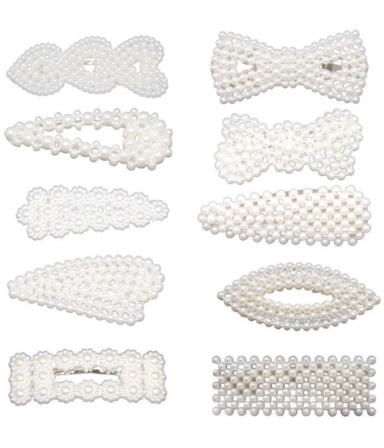 FOK 10 Pcs Pearl Stylish Hair Barrettes Design Hair Styling Clip Pin For Girls & Women - White