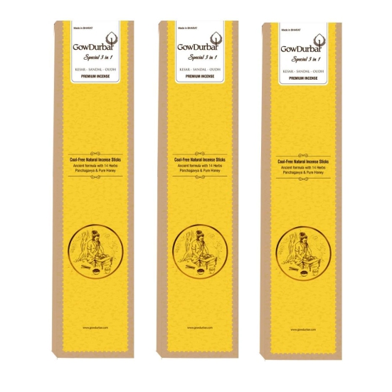 GOW DURBAR PREMIUM 3 IN 1  (Kesar , Sandal , Oudh)  INCENSE Pack of 3