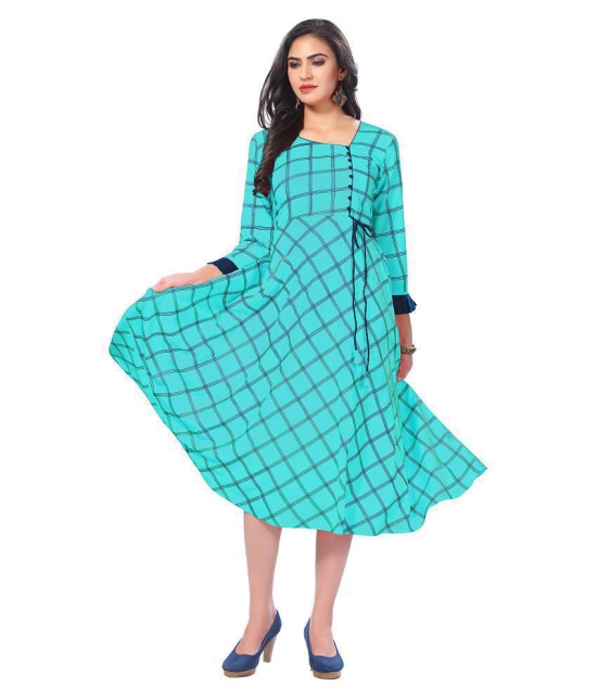 haya fashion - Blue Rayon Women''s Flared Kurti ( Pack of 1 ) - XL