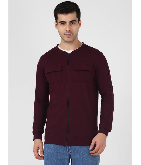 UrbanMark Men Regular Fit Front Open Zipper Full Sleeves Sweatshirt-Wine - None