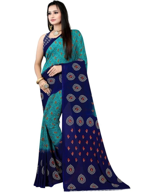 LEELAVATI - Navy Blue Georgette Saree With Blouse Piece ( Pack of 1 ) - Navy Blue